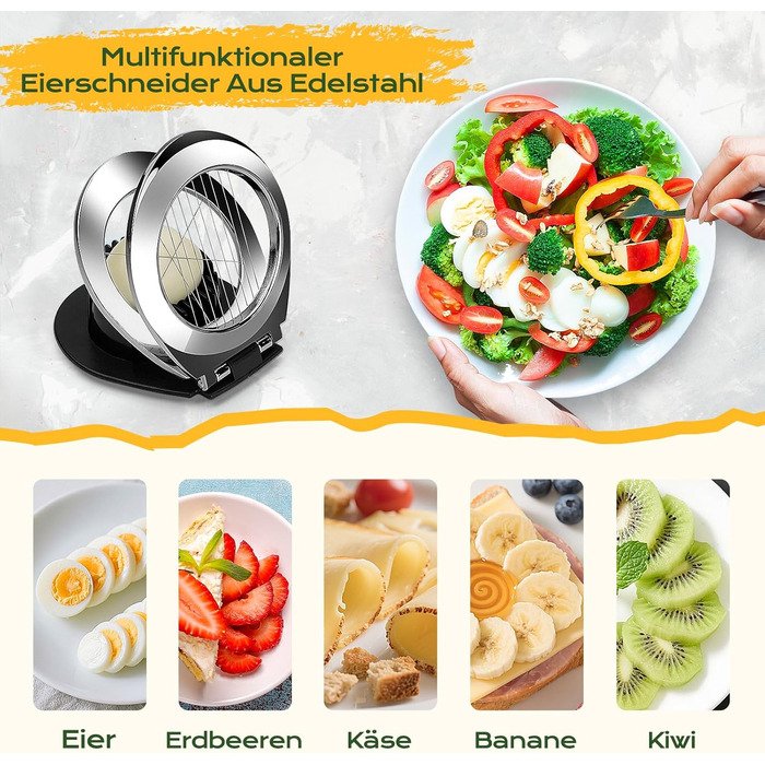 Ніж для яєць BIBURY з нержавіючої сталі 2-в-1, професійний слайсер для яєць, грибів, м'яких фруктів (безпечний для миття у посудомийній машині)