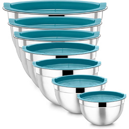 Homikit Mixing Bowls, 7-Piece Stainless Steel Bowl Salad Bowl Set with Airtight Lid for Cooking/Baking/Serving, Nesting, Dishwasher Safe, 6.5/4.5/2.7/2.5/1.5/1.2/0.7L, Blue