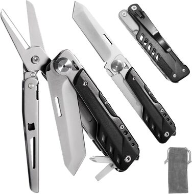 HONZIN Mutitoo 5-in-1 Multifunction Pocket Knife, Folding Knife, Scissors, Detachable Geometric Knife Made of Stainless Steel for Outdoor Use, with Cord Pull Pouch (Extra 11 Screwdriver Inserts) (M)