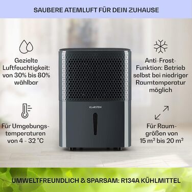 Електричний осушувач повітря Klarstein Luftentfeuchter з очищувачем повітря, 10 л, для квартири, спальні, ванної кімнати, підвалу, антрацит