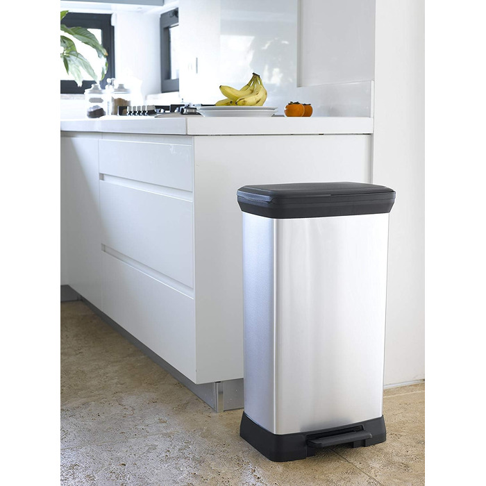 Сміттєвий кошик Curver Deco Bin Metallic's на 50 л з педаллю, пластиковий, сріблястий