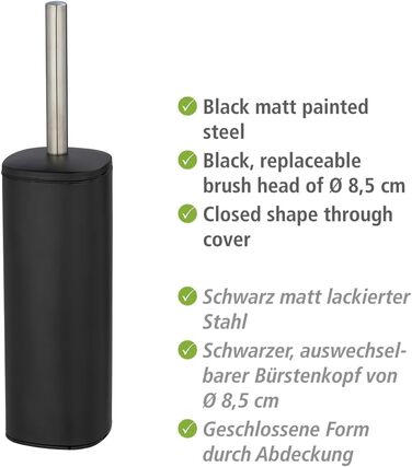 Набір для туалету WENKO Alassio: щітка для унітазу з висувним змінним наконечником (8,5 см), чорний, сталь, 9,3 x 39,2 x 9,3 см