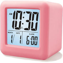 Цифровий туристичний годинник Plumeet з будильником, софт-нічником та великим дисплеєм, рожевий