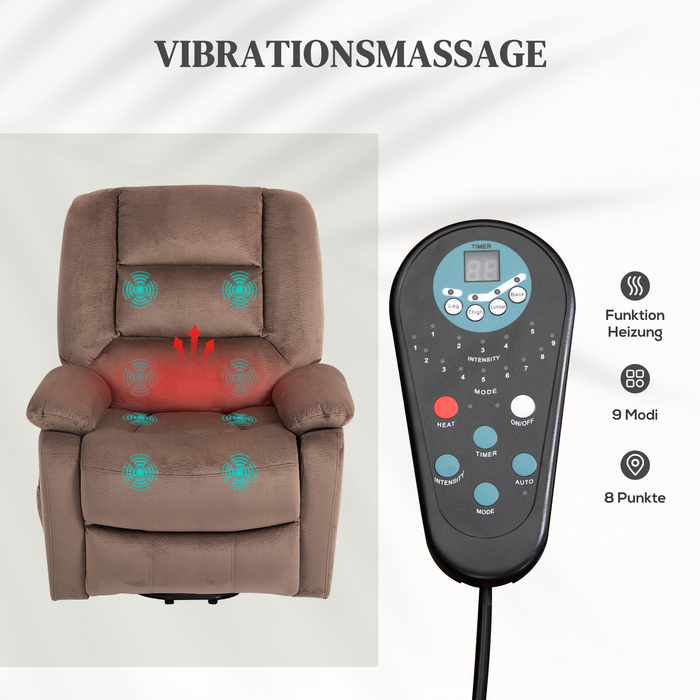 HOMCOM TV Chair with Rise Assist, Electric Recliner, with Massage Function, Reclining Function, Heat Function, Polyester, 90x93x110cm | Aosom