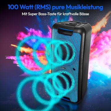 MEDION PE-1 Pure Partybox: портативна Bluetooth колонка з мікрофоном, світлові ефекти, караоке, AUX, USB, радіо, 2x 500 Вт