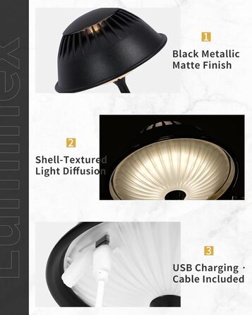 Світлодіодна настільна лампа бездротова LED для вулиці та дому, димована, з акумулятором 5200mAh, водонепроникна IP54, чорна (2 шт)