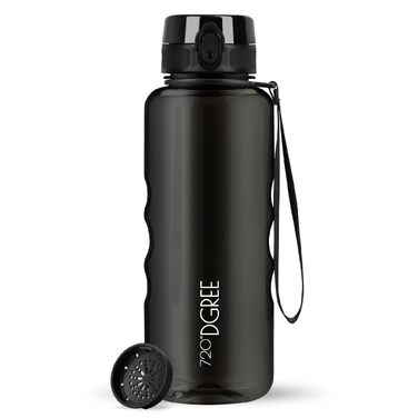 Пляшка для води 720°DGREE 'uberBottle' з ситечком, Tritan, 350мл-2л, чорна. Спортивна, дитяча, для фітнесу, школи, велосипеда, BPA-Free