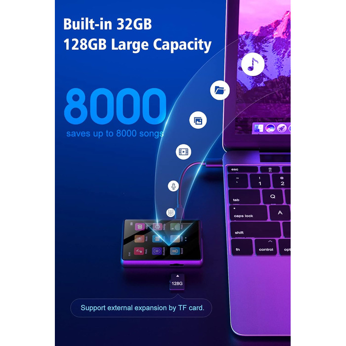 MP3 плеєр Mechen Bluetooth 32GB з динаміком, USB-C, FM-радіо, записом, Hi-Fi звук, тривалий час роботи, підтримка карт пам'яті, чорний