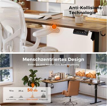 Регульований кутовий стіл Agilestic з підйомним механізмом, 160 x 140 см, коричневий