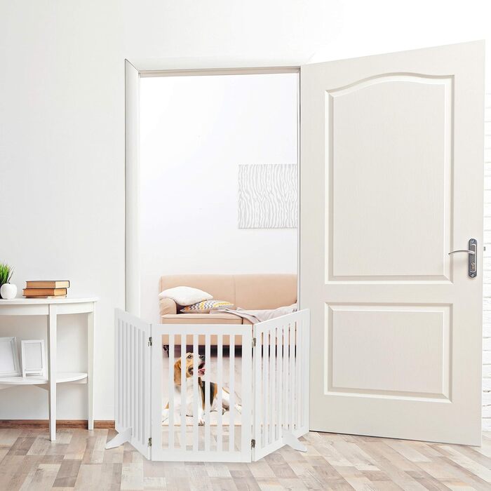 Захисне ворота для собак Relaxdays, 70x154 см, 3 панелі, складане, з ніжками, біле, MDF