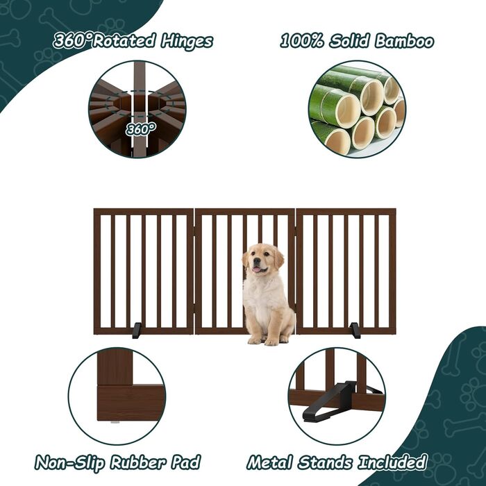 Бамбукове переносне захисне ґратка для собак Semiocthome, 3 секції, 61 см, для дому, біле