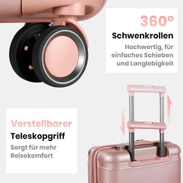 Набір валіз Tavoxda 3 шт. з TSA-замком, розкладний телескопічний ручка, великі валізи, набір для подорожей (1 шт, рожеве золото)