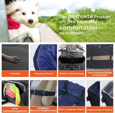 Stable Multi-Pet Car Seat with Safety Belt - Elevated Dog Basket for Medium Dogs, Washable & Reinforced - Royal Blue, Large