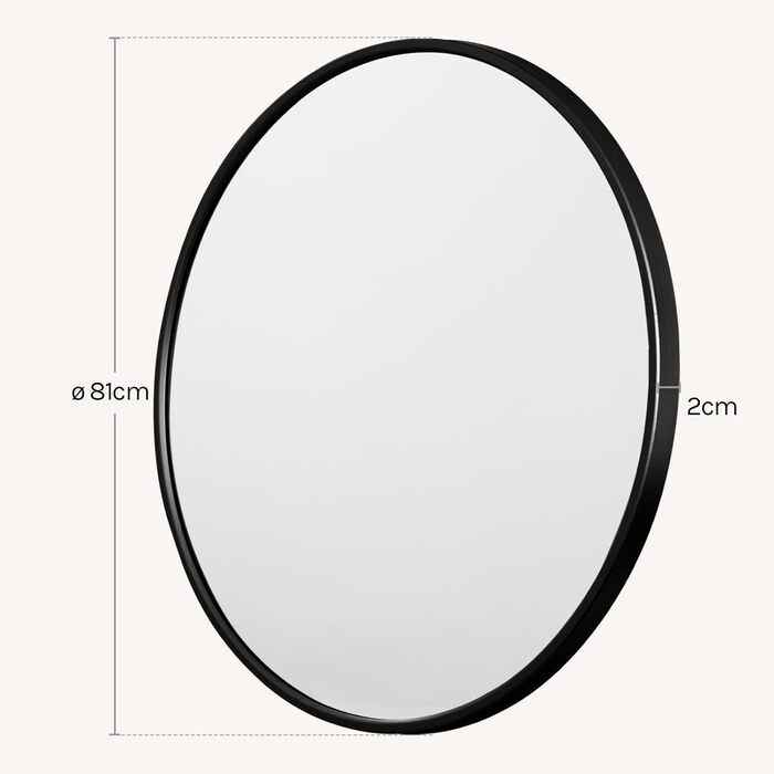 Круглий настінний дзеркало WOLTU 40 см: сучасний декор для ванної, спальні, вітальні, коридору. Дзеркало з рамою, скло, метал, MDF, з гачком. 81x81 см, чорний колір