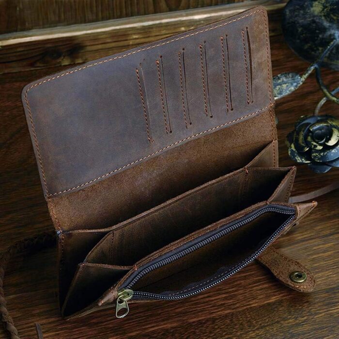 Le'aokuu Men's Genuine Leather Wallet Organizer Double Checkbook Bifold Wallet Pattern Commercial Wallet 3377