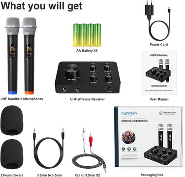 UHF мікрофонний комплект DigitConvert: 2 бездротові мікрофони з діапазоном 100ft для караоке, співу, церкви та PA систем