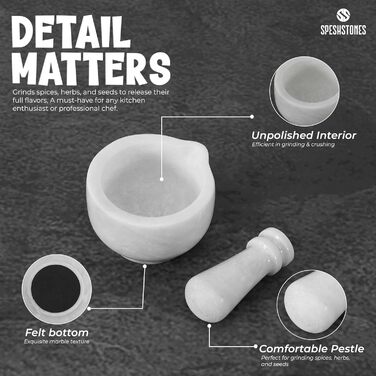 Набір ступки та пестика з мармуру, 7,6 см, ручної роботи, для кухні та декору, подрібнювач спецій та трав (білий)