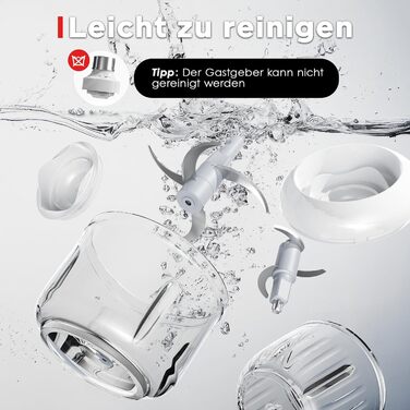 Електричний міні-чопер Bear 0.6L+2L: подрібнювач/м'ясорубка з 4-ма лезами з нержавіючої сталі, скляний контейнер для м'яса, дитячого харчування, фруктів та овочів