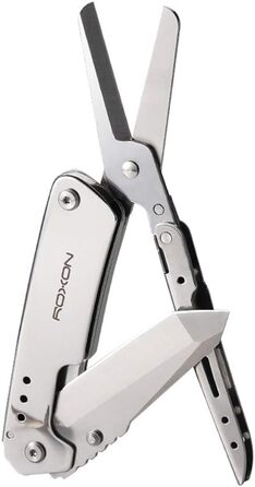 ROXON Pocket Knife and Scissors 2-in-1 EDC Multi Tool with Belt Clip, Perfect for Household Tasks, Hunting, Survival, Fishing, Hiking, Camping