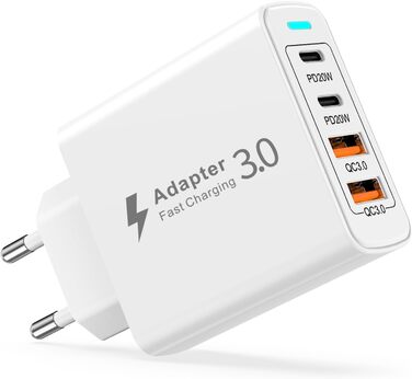 Мережевий зарядний пристрій USB C на 4 порти, 40W, з USB-A, для iPhone 16/15/14/13/12 та смартфонів