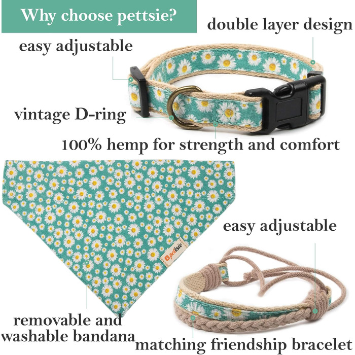 Pettsie Dog Collar with Bandana Cloth and Friendship Bracelet, Adjustable Sizes S, M, and L, Strong and Durable, Great Gift for Dog Lovers in Attractive Packaging, M, Pink (S (25.4 - 39.4 cm), Green)