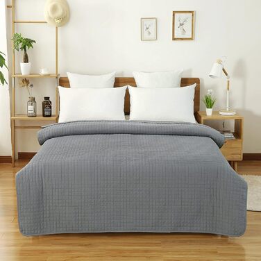 Покривало на ліжко WOLTU з ефектом декілька кольорів, 220x240 см, сірий, двостороннє, стегане