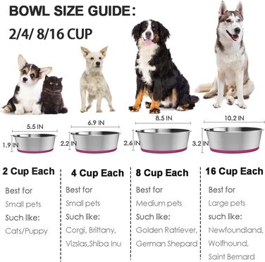 WEDAWN Миски для собак з нержавіючої сталі, 2 шт., з неслизьким гумовим дном, 18 см (950 мл)