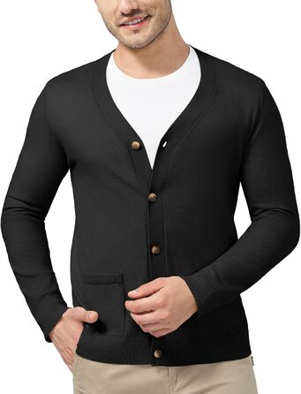 Чоловічий светр з V-подібним вирізом KUYIGO, чорний, з довгими рукавами та кишенями, розмір M-3XL