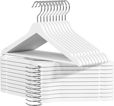 Вішалки для одягу OGIVO, 20 шт., дерев'яні, білі, з обертовим гачком та вирізами на плечах