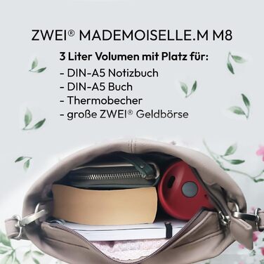 Сумка жіноча Zwei Damen Mademoiselle.M M8 крос-боді зі штучної шкіри з прихованим відділом та основним відділом на блискавці, з коротким та довгим знімним ремінцем, Nubuk-linen