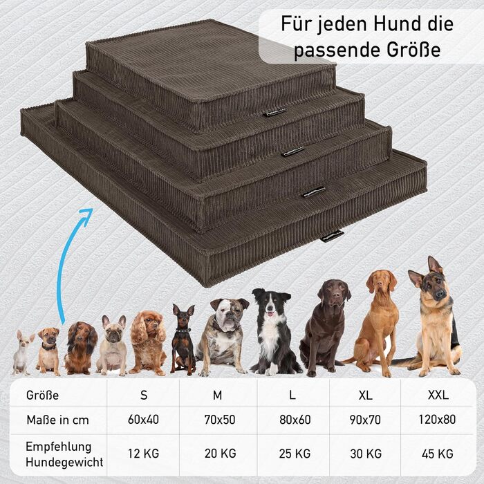 MyBestBuddy Visco Dog Bed M with POSO-Cord fabric, featuring Visco foam and comfort foam flakes, washable at 40°C - Dog bed/Pet bed for small dogs, 70 x 50 cm (80x60 cm, Brown)