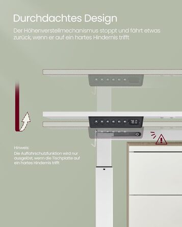 VASAGLE Electric Height Adjustable Desk, 60 x 120 x 72-120 cm, Memory Function, Wood & Steel Frame, Cloud White
