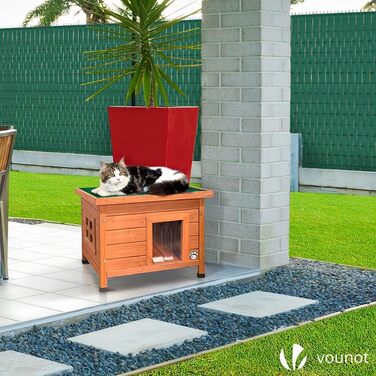 Дім для котів Vounot® з дерева, з асфальтовим дахом, для вулиці, 57 x 45 x 43 см