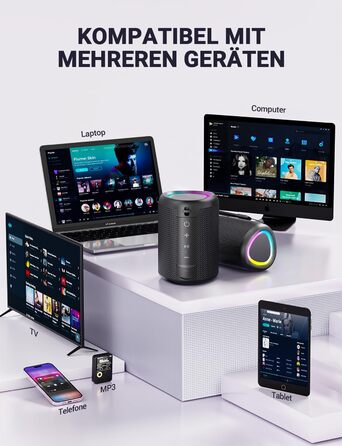 Портативна Bluetooth колонка UOHHBOE з RGB підсвічуванням, 15W, TWS, водонепроникна IPX5, AUX, TF картка, 15 годин роботи