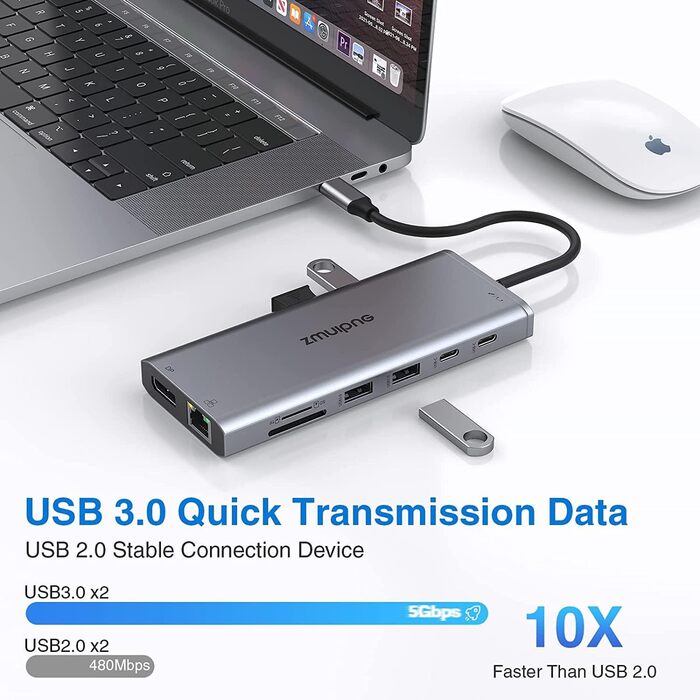 Док-станція USB-C для ноутбука 14-в-1: 2xHDMI 4K, DP, Ethernet, 4xUSB, 100W PD, SD/TF, Audio/Mic. Підтримка Dell, HP, Lenovo та інших ноутбуків.