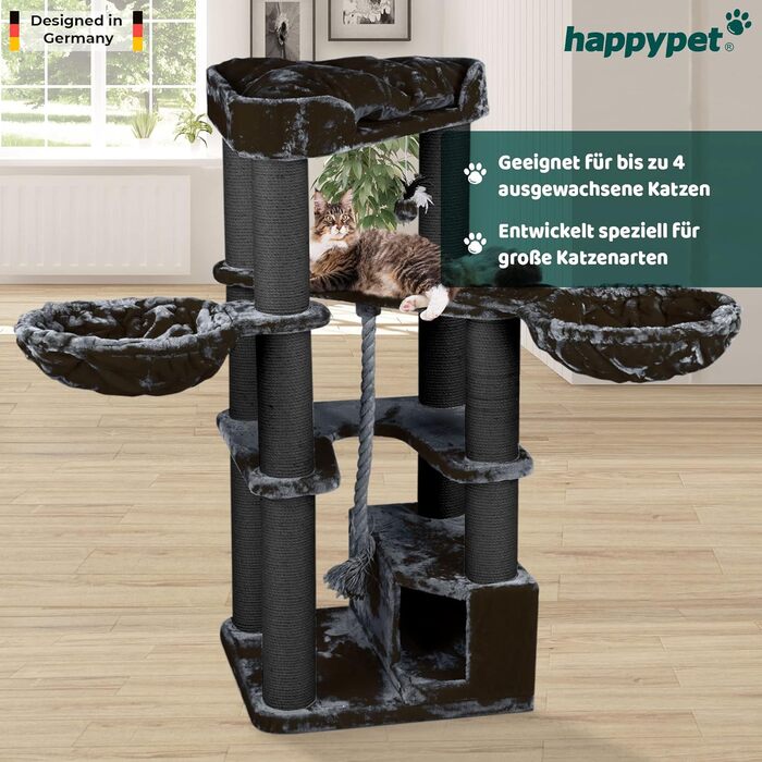 HAPPYPET Дряпка для котів 'Оскар' - преміум дряпка для великих котів, 161 см, 47 кг, товсті стовпи (12 см), антрацит