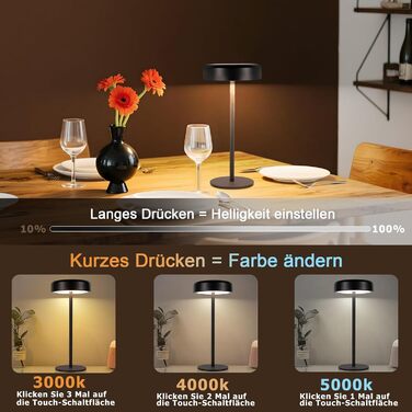 Настільна лампа на сонячній батареї з акумулятором LED, 2 шт, чорна. Бездротова, з димером, USB зарядка, IP44 для дому та вулиці