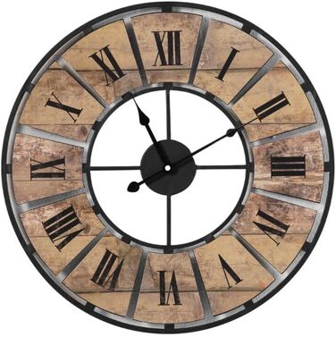 Large Vintage Wall Clock Living Room No Ticking Sound Modern XXL Wall Clocks Roman Numerals Retro Decor (Ø 50cm Diameter Antique Colorful) (Ø 50 Cm Antique Wood, Metal Wood-Look)