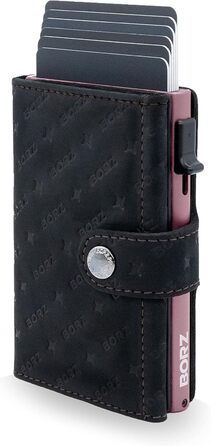 Крутий чохол-картхолдер BORZ Prime для AirTag з відділенням для монет та цифровою візитною карткою | RFID захист | Чорний шкіряний | Slim