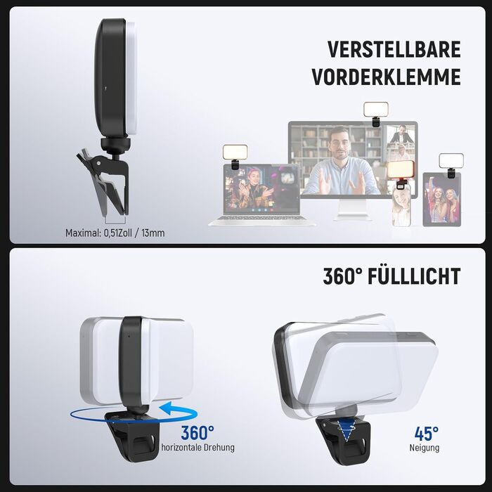 LED світло для селфі Neewer Entry Level - настільне світло для телефону, 54 світлодіоди, кліпса, CRI 88, 650mAh, для відеоконференцій, макіяжу, YouTube