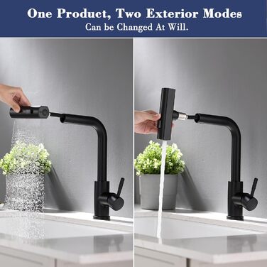 Чорний кухонний змішувач з витяжною лійкою TIMACO 360° поворотний, одноручний, для кухонної мийки | Змішувач для кухні