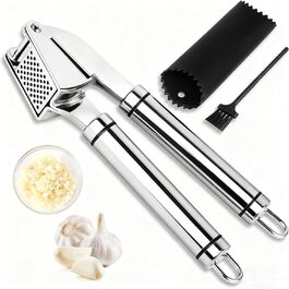 Прес для часнику з нержавіючої сталі Premium – 3 шт. (з очищувачем, щіткою для чищення, легко миється) для часнику та імбиру