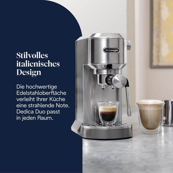 Еспресо-кавомашина De'Longhi Style EC 685.B Dedica 2025 з професійним капучинатором, 15 см, для кави та ESE Pads