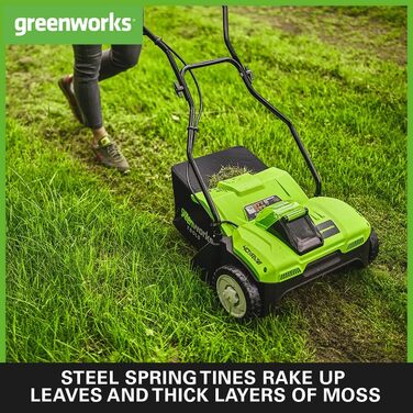 Акумуляторний аератор-скарифікатор Greenworks 40V, 36 см, 3600 об/хв, контейнер 30 л, без акумулятора та зарядного пристрою, 3 роки гарантії G40DT35
