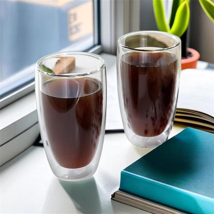 CNGLASS Double-Walled Insulated Glasses, 400ml / 13.5oz, 4-Piece Set, Latte Macchiato Glasses, Insulated Coffee Cups, Tableware, Drinkware