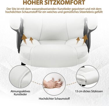 Офісне крісло Yaheetech для офісу та дому: ергономічне, з високою спинкою, регульоване по висоті, з оббивкою з штучної шкіри (білий)