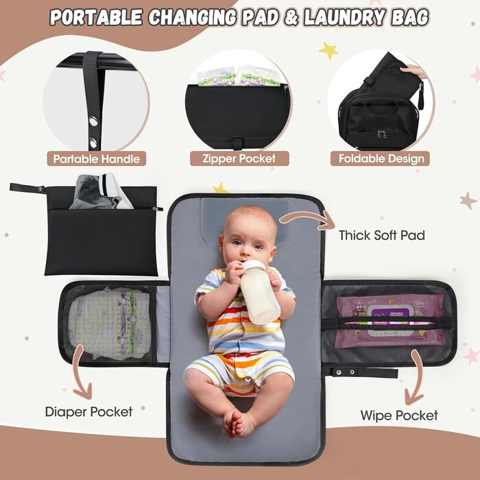 RAINSOMORE Backpack Diaper Bag - Backpack with Changing Pad - Large On-the-Go Diaper Bag - Multifunctional Baby Bag for Mom and Dad - Black