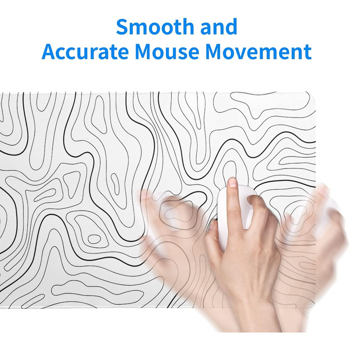 Мат для миші Japanische e Meereswelle, абстрактний дизайн, 80x20 см, хвиля, нековзна гумова основа, великий килимок для миші, для офісу та дому (біла топографічна лінія)