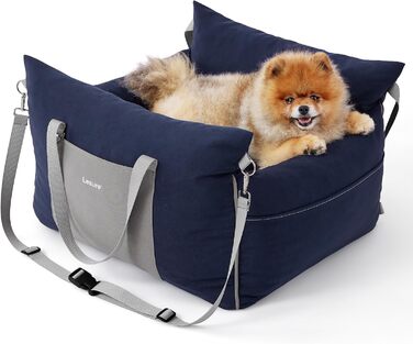 Pet Car Seat for Small Dogs - Waterproof and Washable Dog Car Seat with Storage Pockets, Detachable Safety Leash, and Thickened Memory Foam Filling, 58x56x33cm, (Navy Blue)