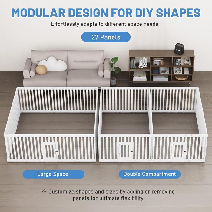 Клітка для цуценят Indoor 65 см, пластикове огородження з неслизькими присосками, вольєр для маленьких собак, 18 панелей (200 x 168 x 65 см), з двома секціями